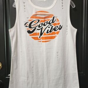 White Tank Top with Orange Graphic